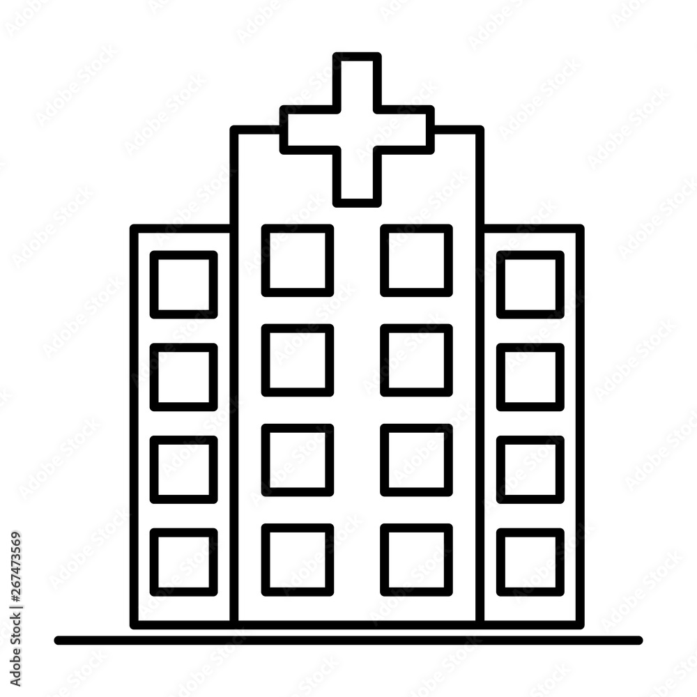 Hospital icon cross building isolated human medical view. Hospital icon cross building isolated human medical view.