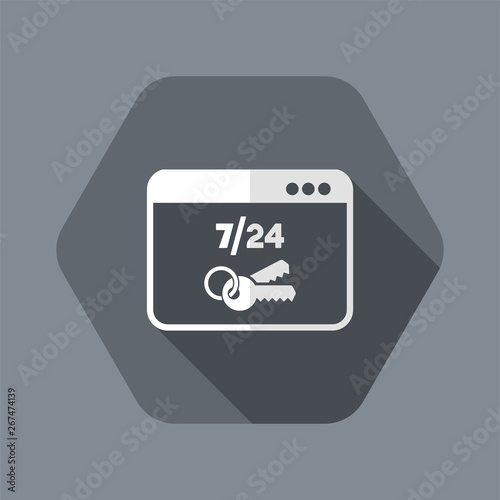 7/24 computer protection - Vector flat icon