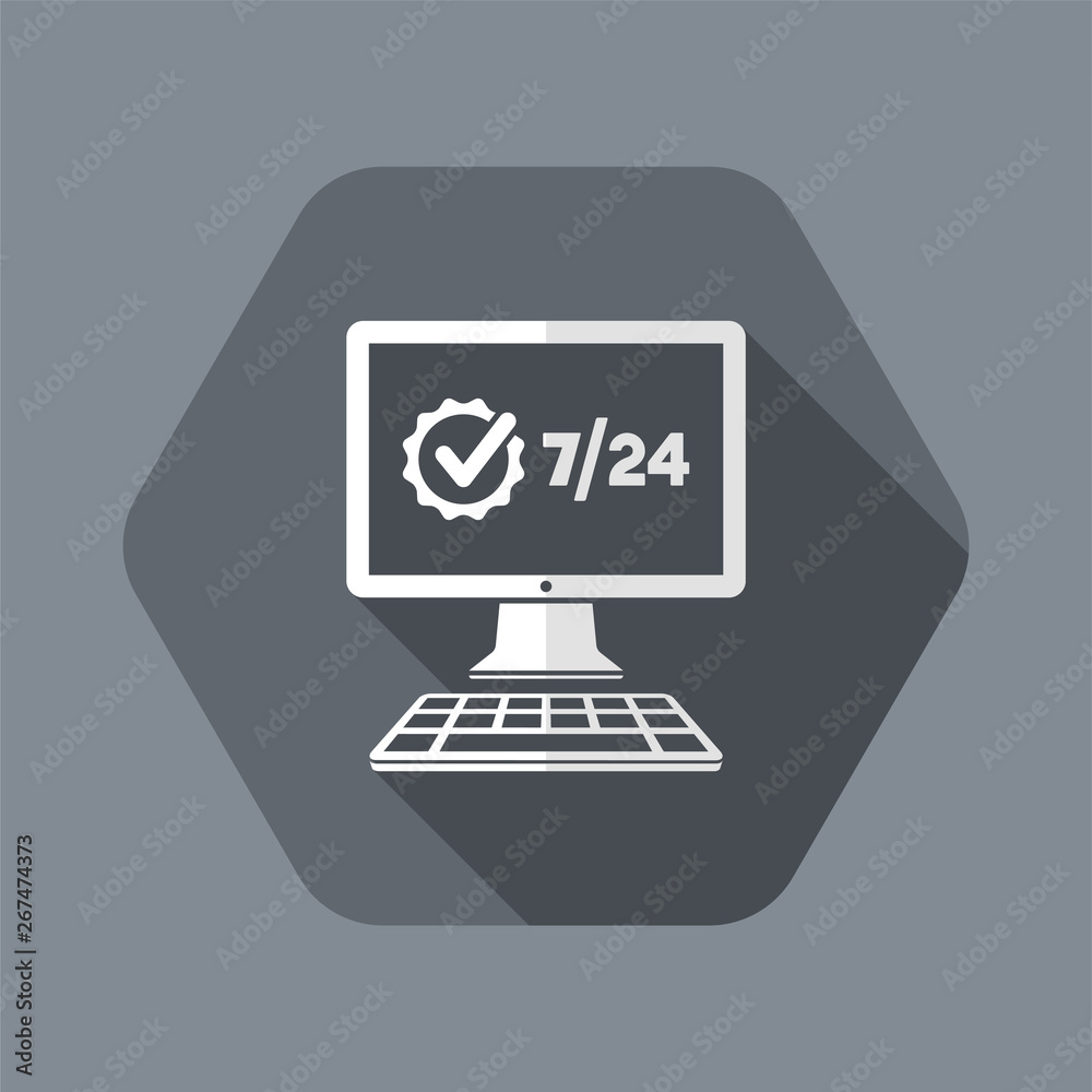 Full time 7/24 computer service - Vector flat icon Full time 7/24 computer service - Vector flat icon