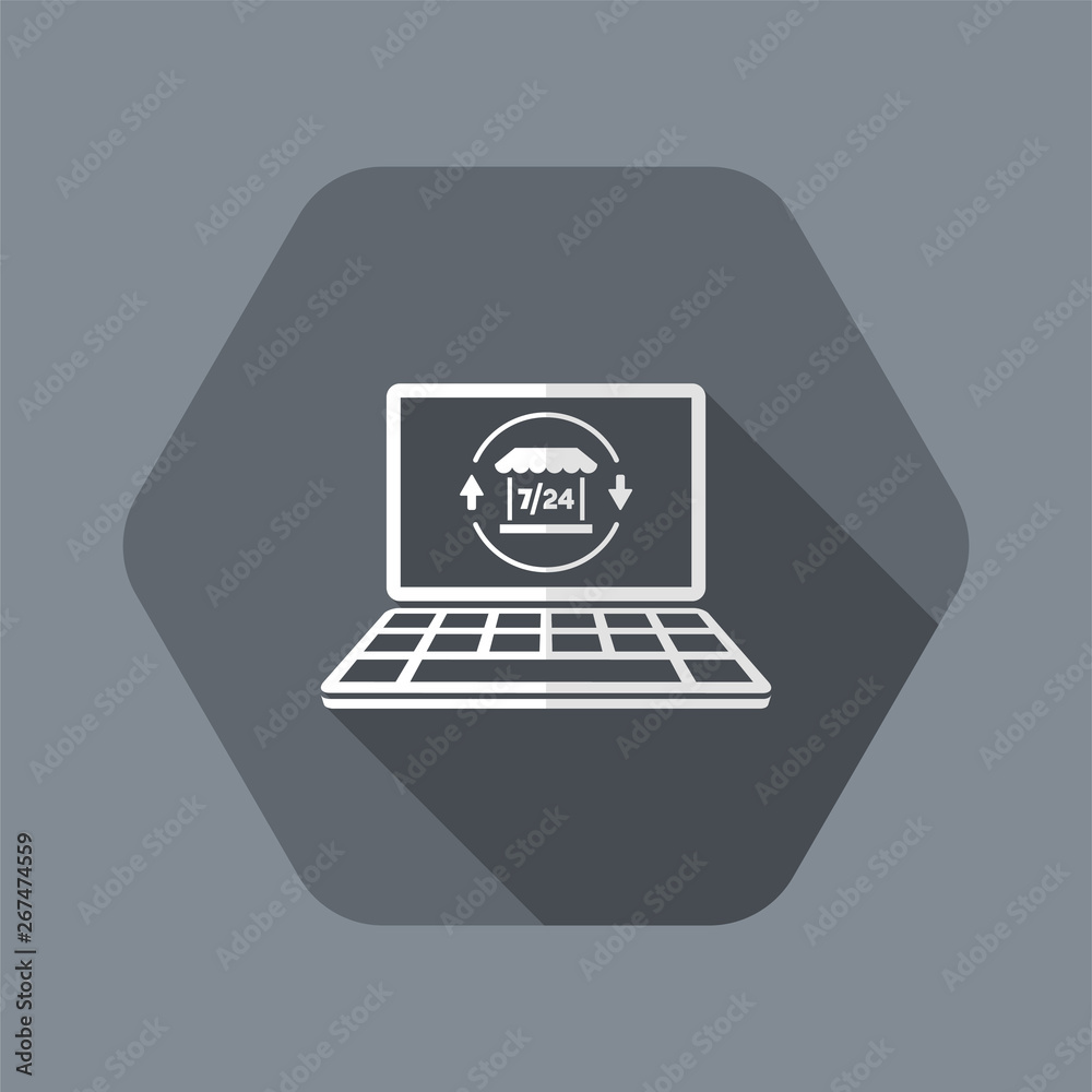 Online shop full time 7/24 - Vector flat icon Online shop full time 7/24 - Vector flat icon