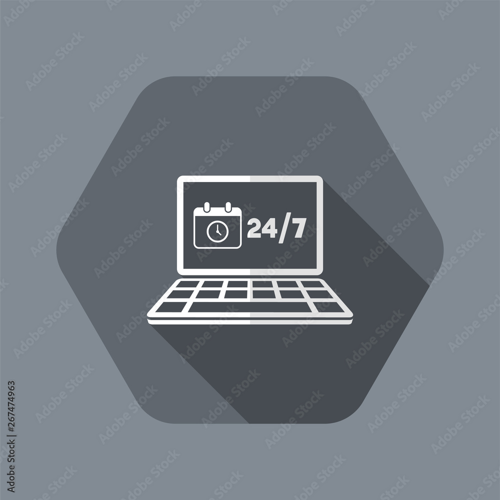 Computer services full time 24/7 - Vector flat icon Computer services full time 24/7 - Vector flat icon