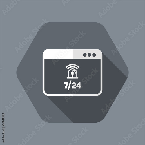 Computer alarm siren protection 7/24 - Vector flat icon