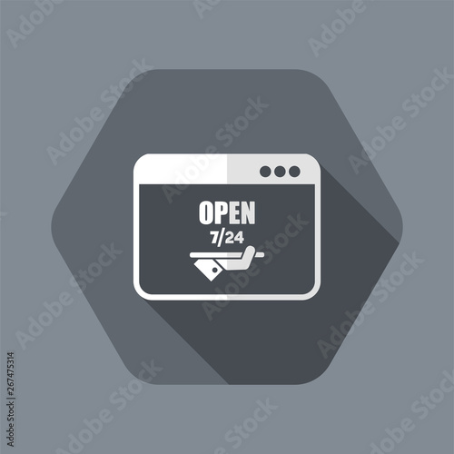 Online services open 7/24 - Vector flat icon