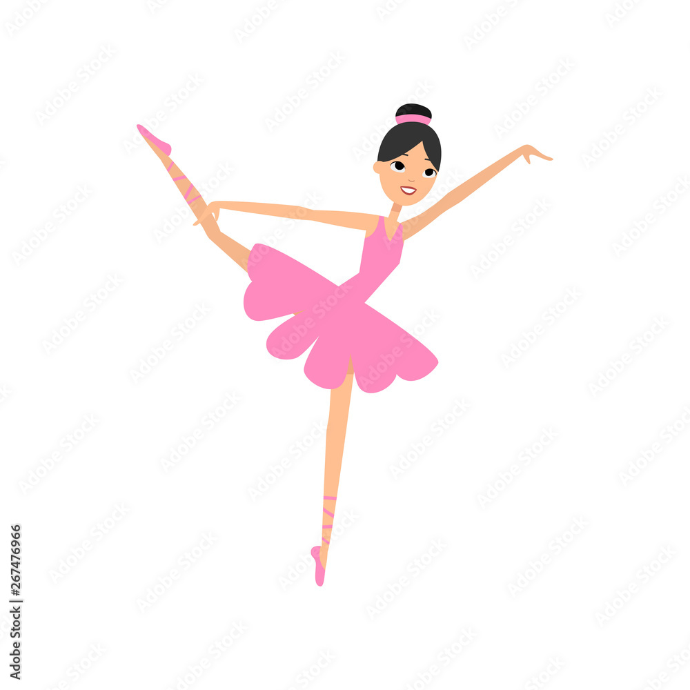 Cute dancing brunette girl, ballerina pink dress Cute dancing brunette girl, ballerina pink dress