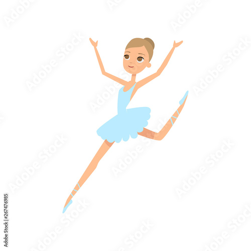 Cute smiling jumping ballerina girl, festival concert