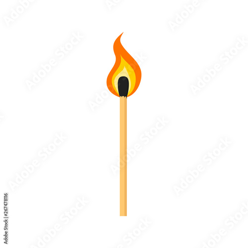 Match. Fire. Colored illustration. Isolated.