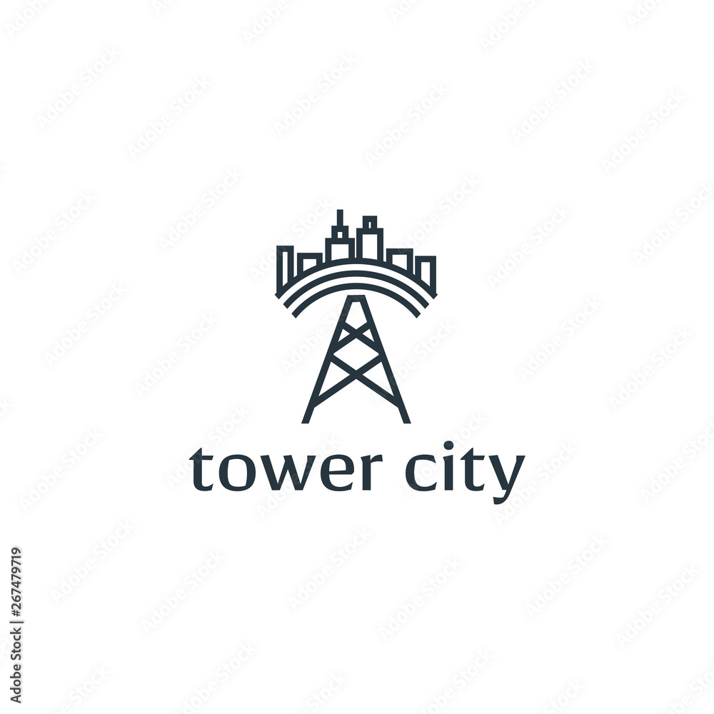 tower city construction company brand design templates collection. Building, business company and architect bureau insignia, logo illustration isolated on white background. Line art.