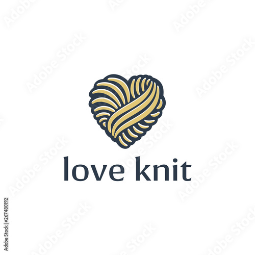 Knit / crochet emblem design. Line wool handmade shop logo. Simple black and yellow sign for watermarks on product photographs.