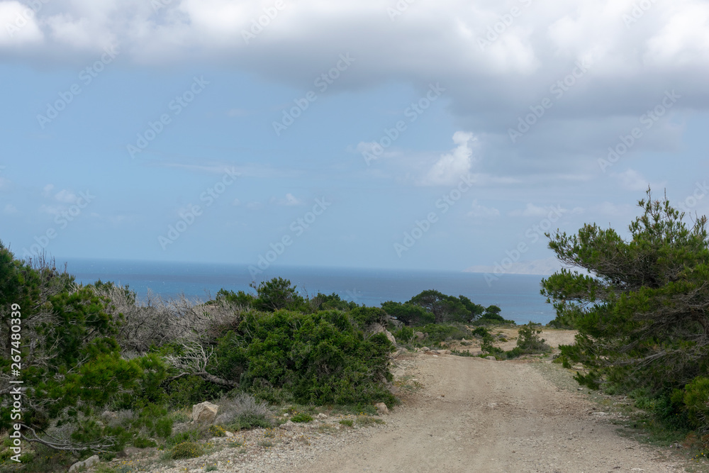 View from the mountains of the Mediterranean Sea on the island of Rhodes.