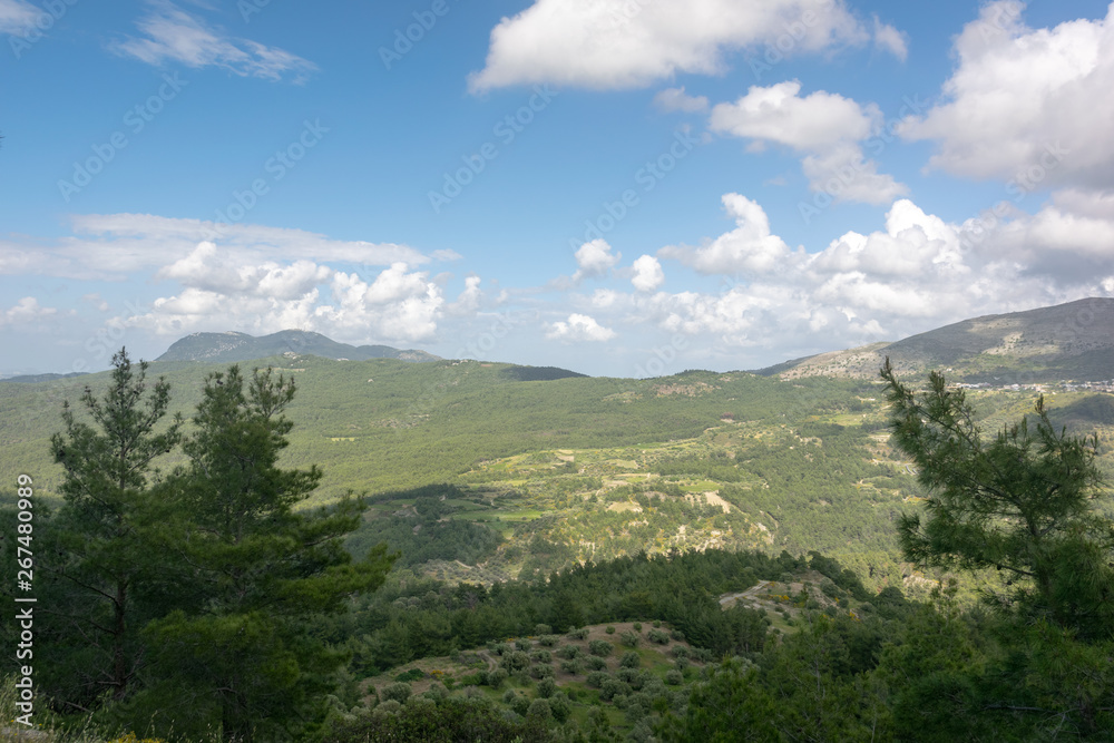 Beautiful Landscape of mountains and valleys in Rhodes