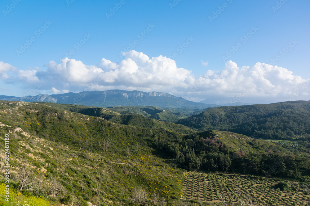 Beautiful Landscape of mountains and valleys in Rhodes