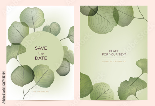 Summer background with abstract green leaves. Design concept for the invitation, shop, beauty salon, spa. Vector illustration
