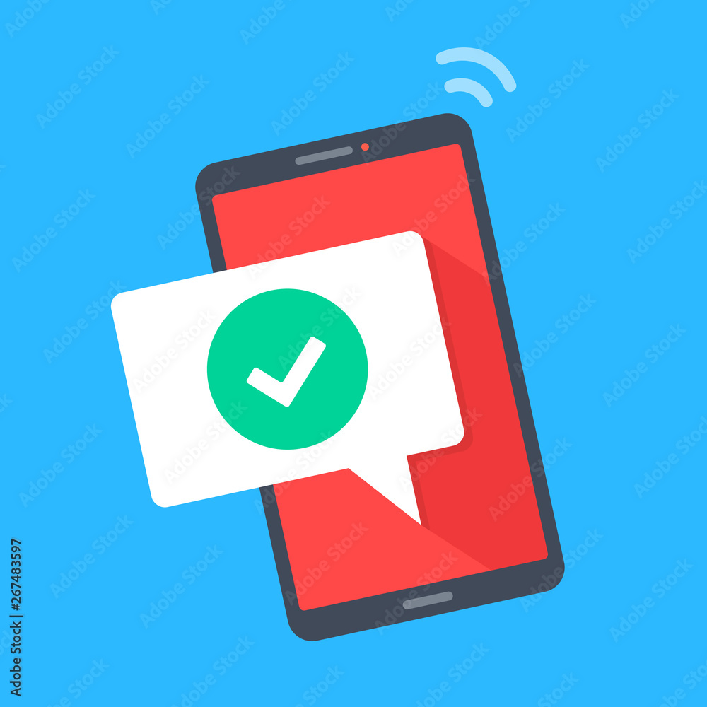 Smartphone with checkmark on screen. Modern flat design. Vector illustration Smartphone with checkmark on screen. Modern flat design. Vector illustration