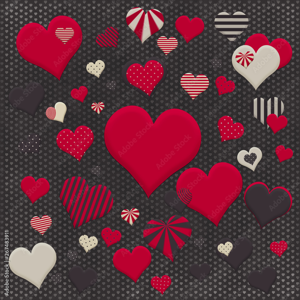 Heart Pattern Illustration in High Resolution on Dark Grey Heart Background