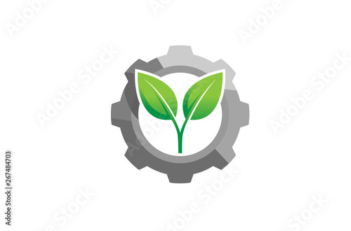 Creative Gear Leaf Agricultural technology Logo Design Illustration
