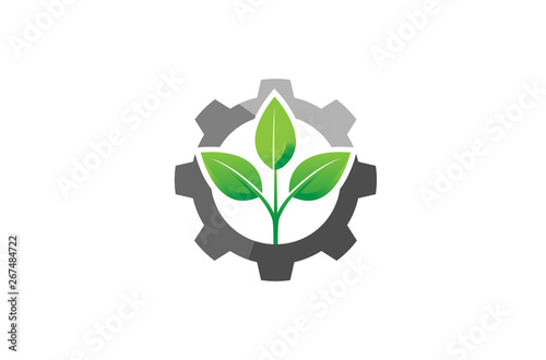 Creative Gear Leaf Agricultural technology Logo Design Illustration