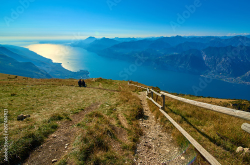 View of the Lake Garda from Monte Baldo, Italy.Panorama of the gorgeous Garda lake surrounded by mountains in the autumn