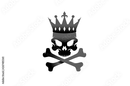 Creative Black Skeleton Bones Crown King Skull Logo Design Vector Illustration
