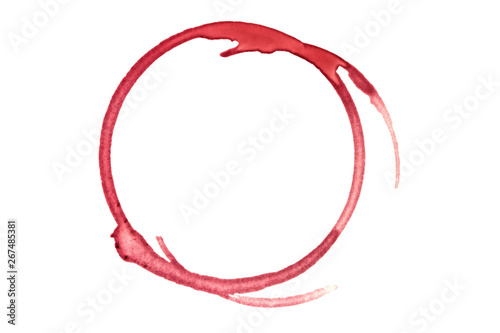 Real red wine stain isolated on white.