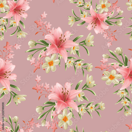 beautiful flower branches with leaf seamless pattern 