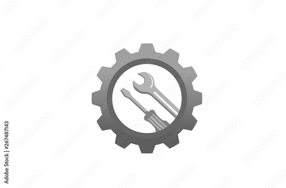 Obraz premium Creative Gear Wrench Monochrome Logo Design Illustration