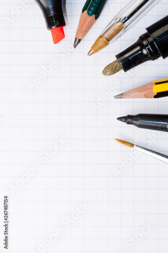 School supplies with a picture book. Back to school.