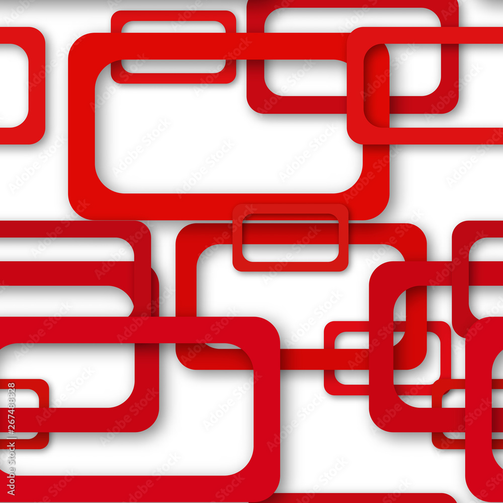 Obraz premium Abstract seamless pattern of randomly arranged red rectangle frames with soft shadows on white background
