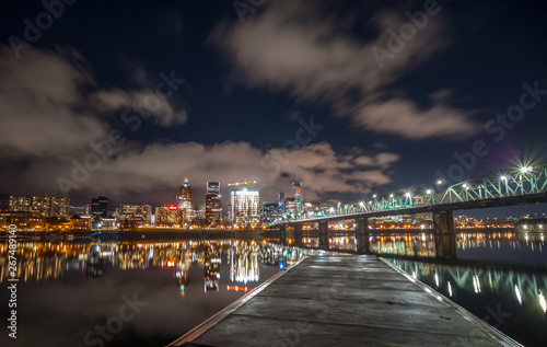 Long Exposure View of Downtown Portland With Clouds Over it