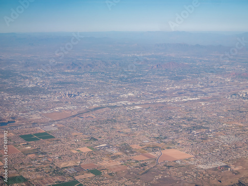 View of Downtown Phoenix from the Skies With Mountains in the background