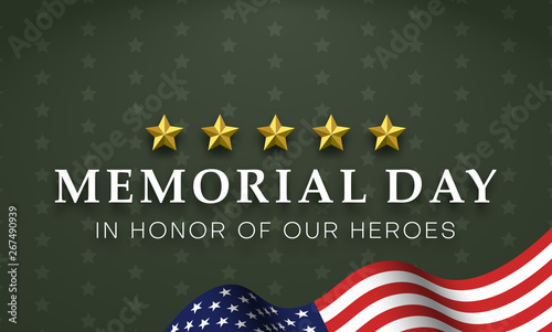 Memorial day. Khaki greeting poster with USA flag.