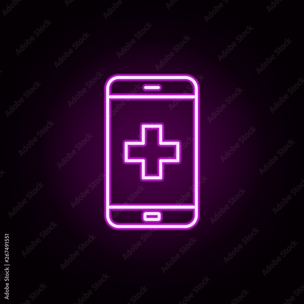 Smartphone medical neon icon. Elements of medical set. Simple icon for websites, web design, mobile app, info graphics Smartphone medical neon icon. Elements of medical set. Simple icon for websites, web design, mobile app, info graphics