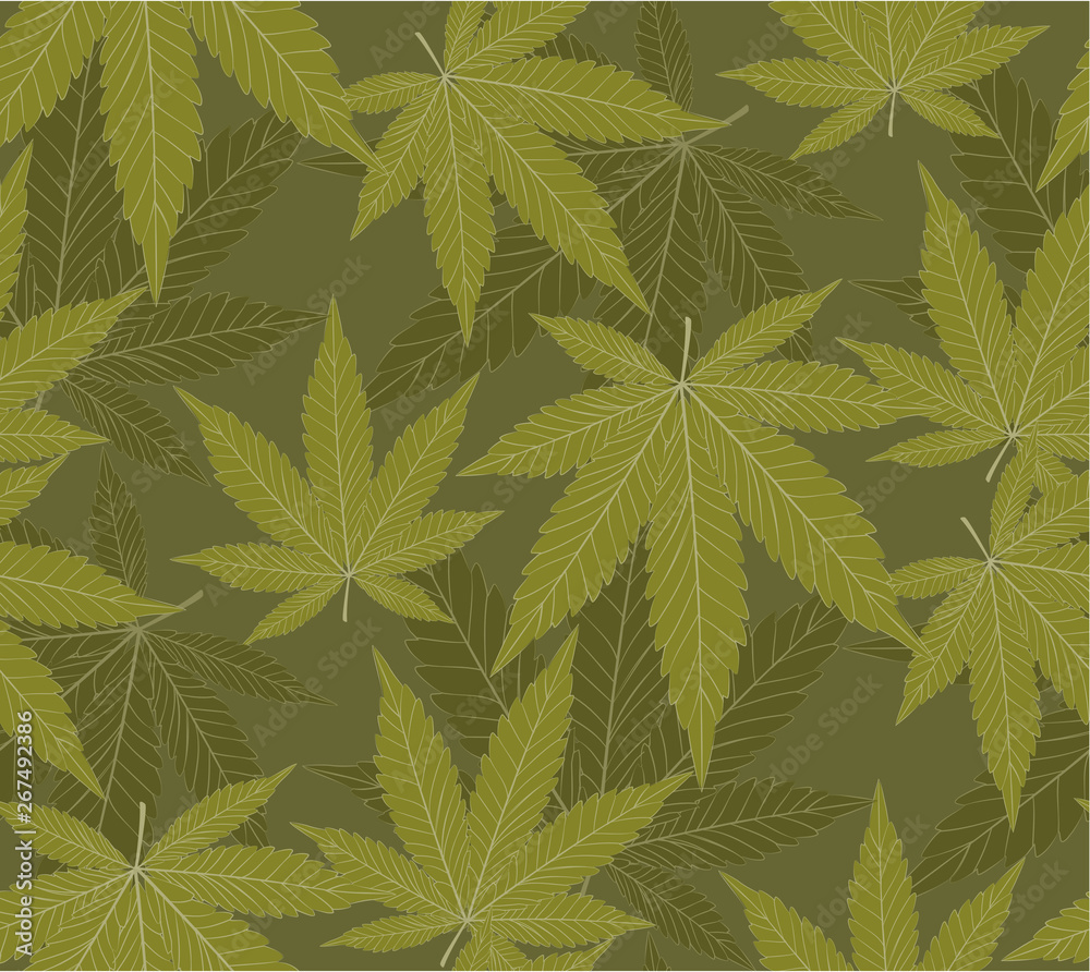 Canaabis or marijuana leaves pattern seamless golden foil..