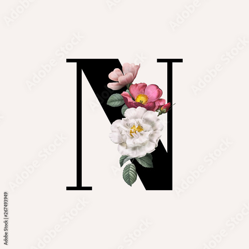 Floral letter N font