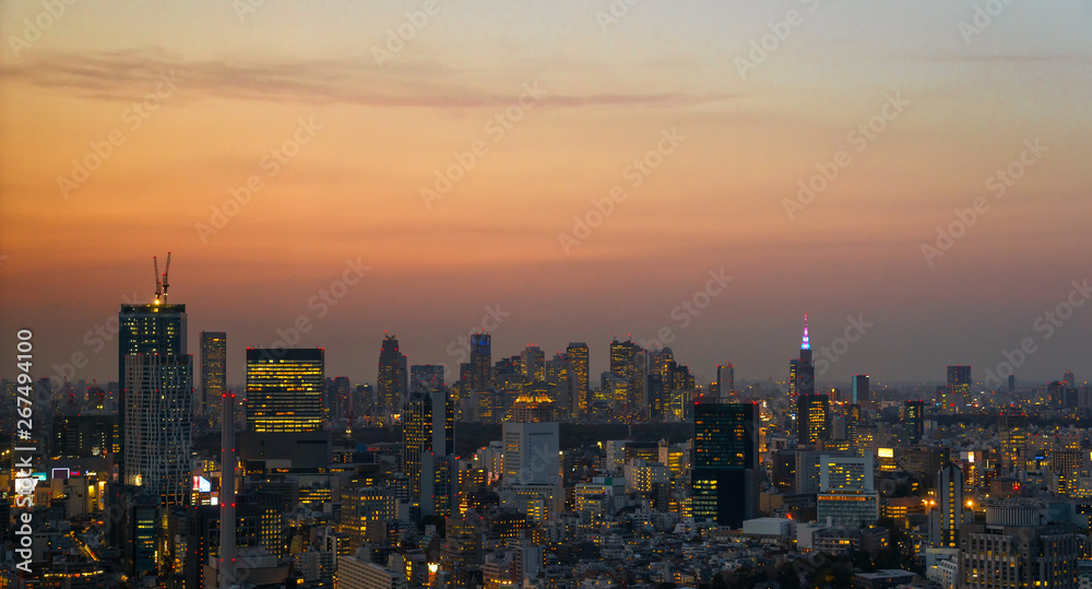Sunset over Tokyo with Shinjuku and Shibuya modern skyline