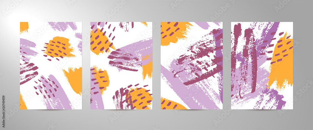 Naklejka premium Four vector abstract Brush strokes backgrounds