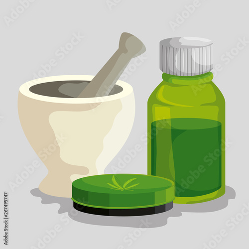 cannabis medicine bottle with ointment and stone grinding crusher