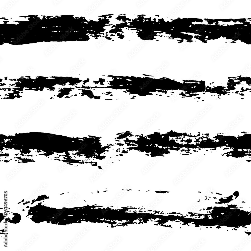 Ink vector brush strokes seamless pattern. Black and white vector illustration. Grunge texture.