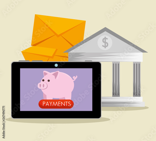 tablet technology with piggy and business banking technology