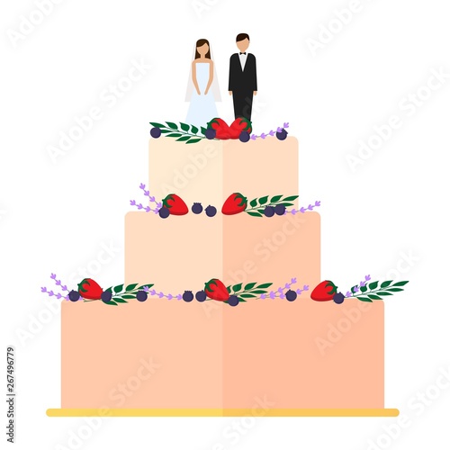 Cute wedding cakes with floral decoration isolated on a white background.