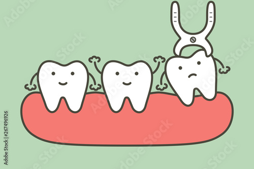tooth extraction by dental tools to remove wisdom tooth - teeth cartoon vector flat style