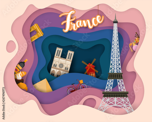 Paper cut design of Tourist Travel France