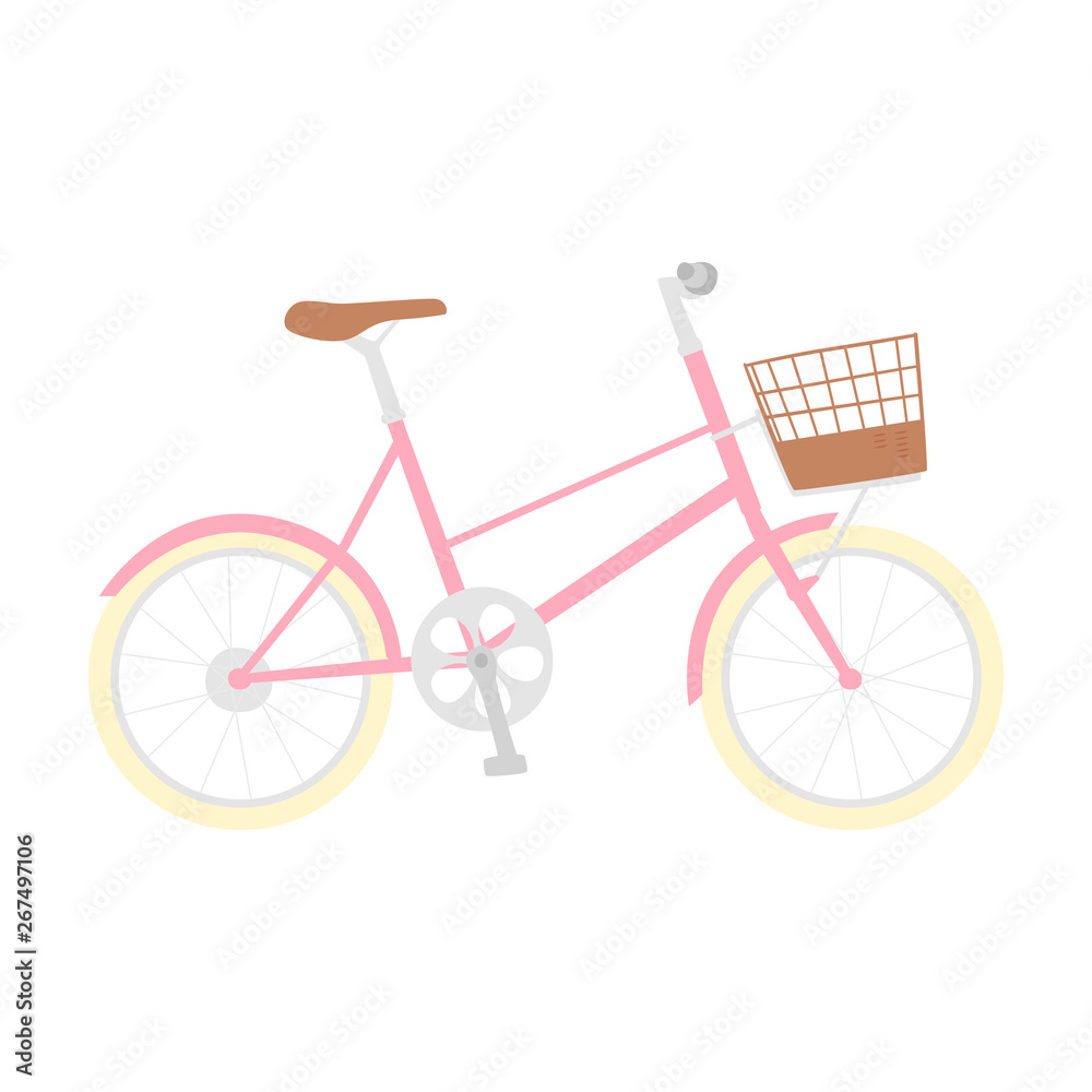 自転車のイラスト 可愛いピンク色のかご付き自転車 Stock Vector Adobe Stock