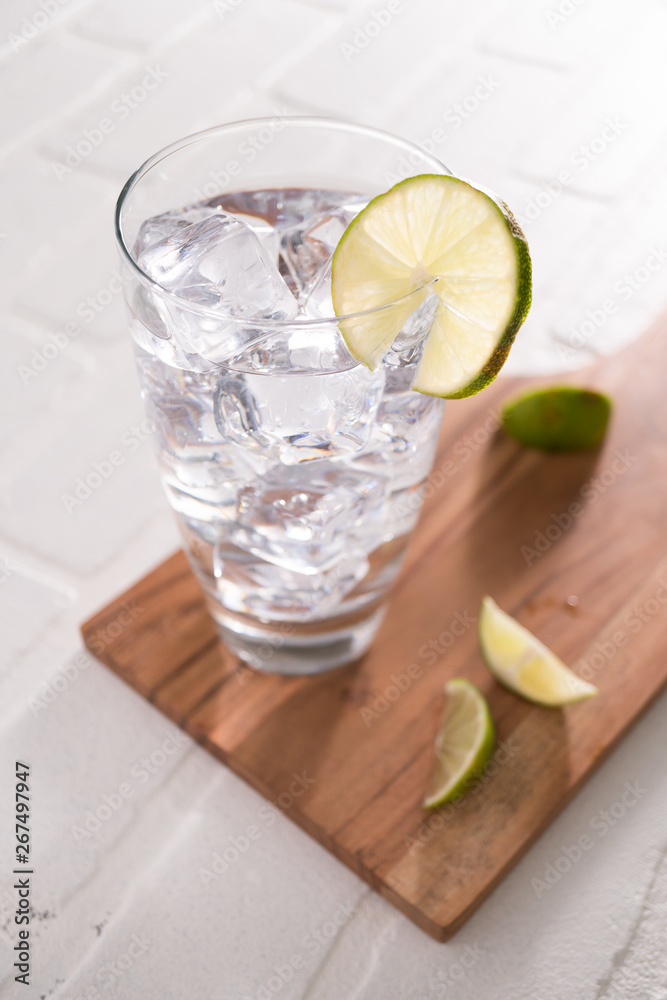 Clear lime drink with ice