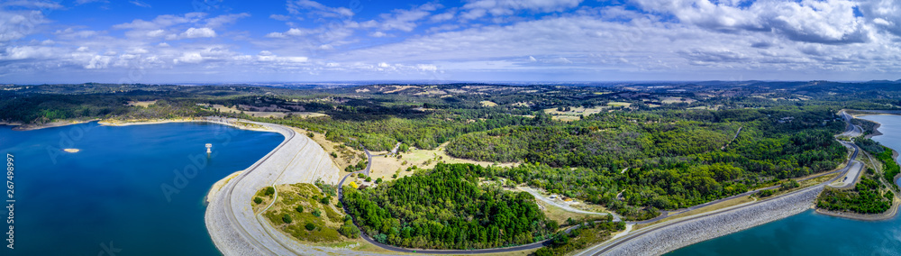 Aerial panorama of Cardinia Reservoir and Park in Melbourne, Australia