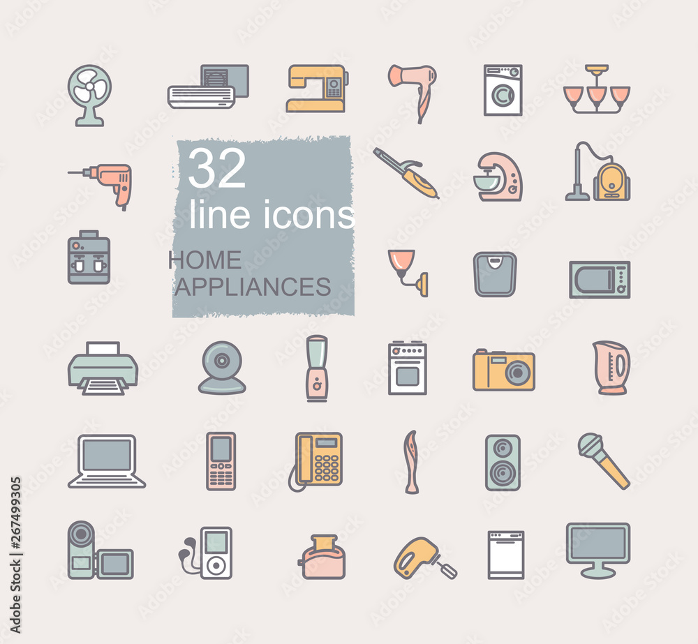 Home appliances linear icon set. Vector illustration Home appliances linear icon set. Vector illustration