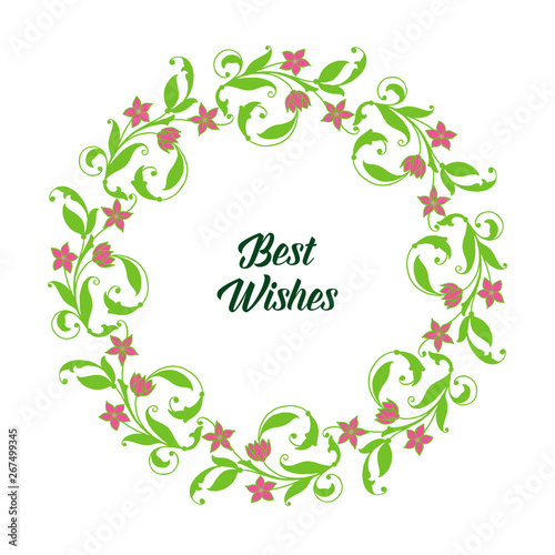 Vector illustration decorative card best wishes with various texture of leaf flower frame