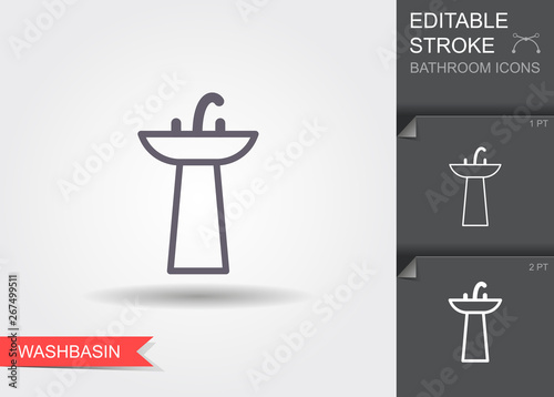 Washbasin. Line icon with editable stroke with shadow
