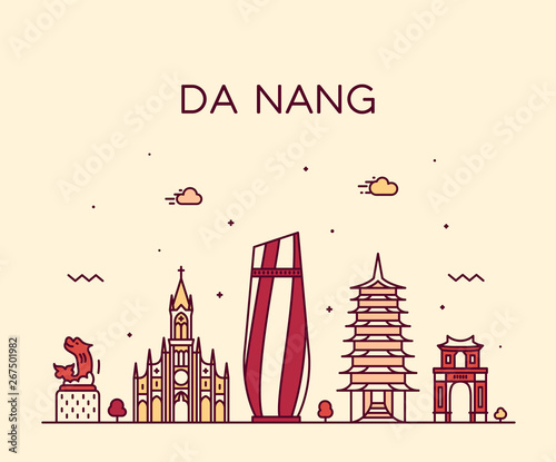 Da Nang skyline Vietnam trendy vector linear style