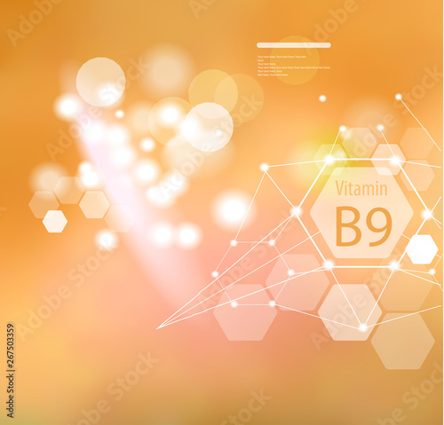 Vitamin B9 on an abstract background.
