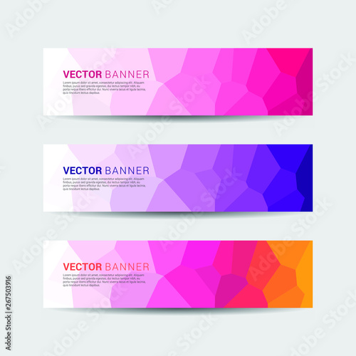 Set of multicolored abstract web banners with low poly design style. vector template design.